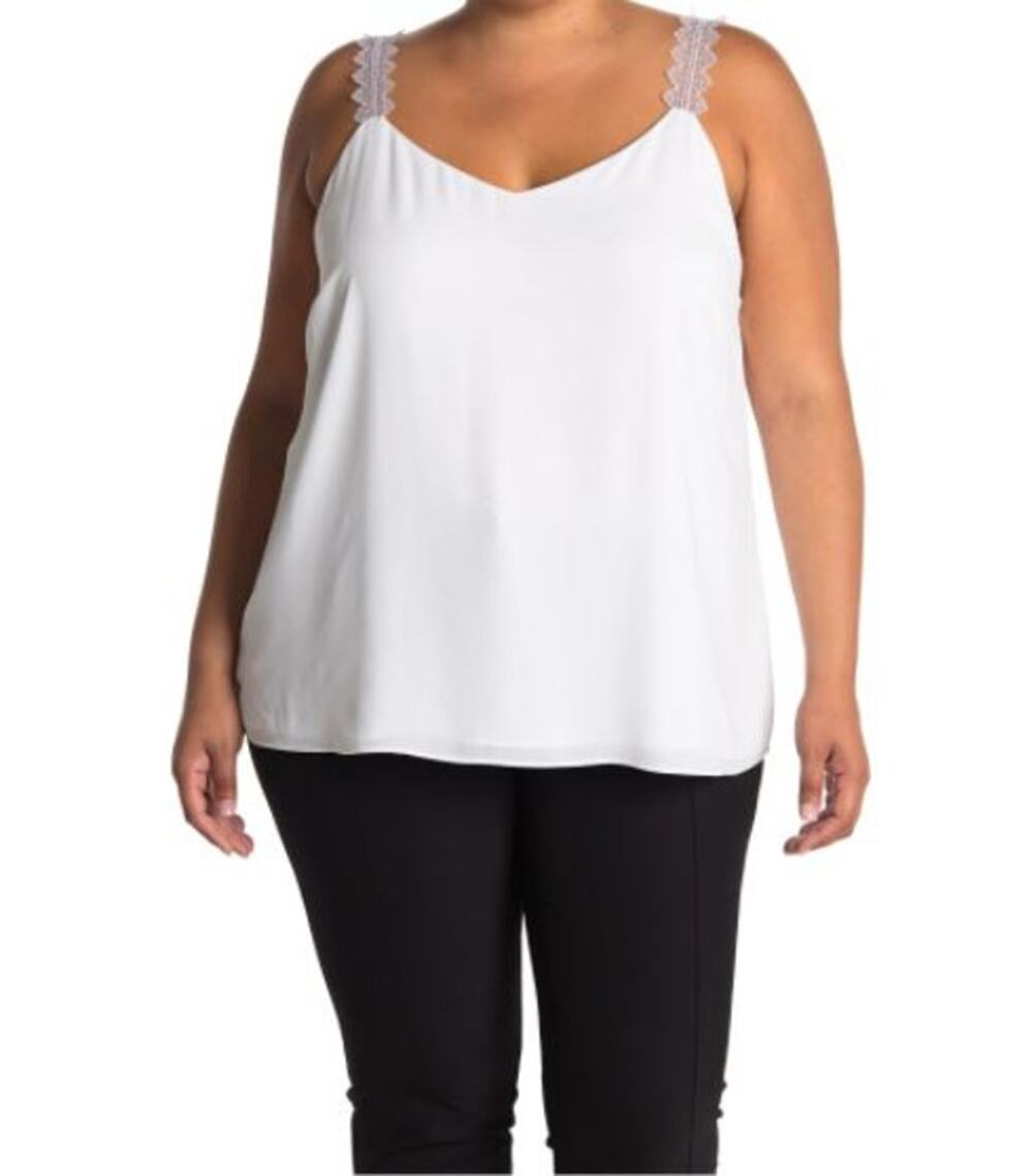 T Tahari Women's Breaker Cami Top Lace Strape Sleeveless White Size Large NWT